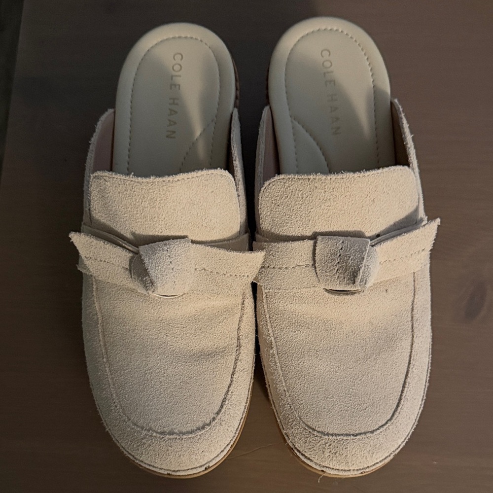 Cole Haan Cream Suede Slip-On Loafer Mules